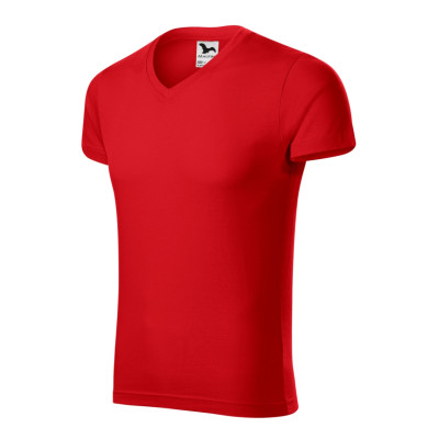 Tričko pánské 146 Slim Fit V-neck  - 07 červená