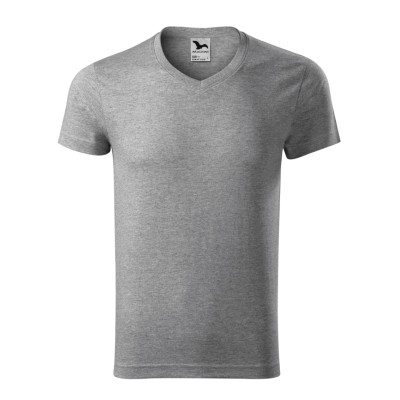 Tričko pánské 146 Slim Fit V-neck  - 12 tmavě šedý melír